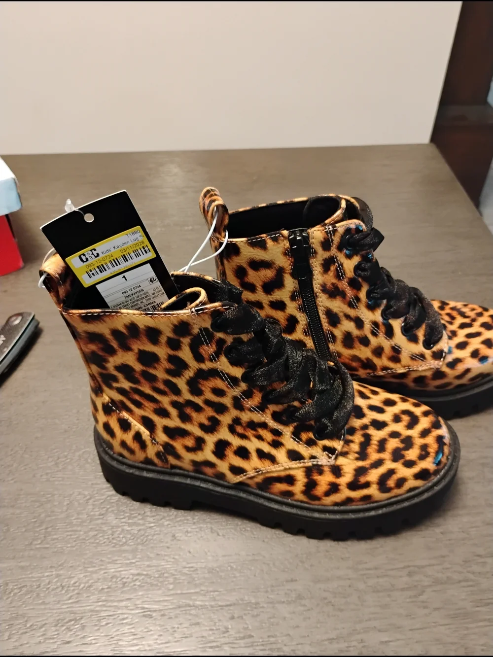 art class Leopard Print Lace-Up Kids Boots - Black Soles